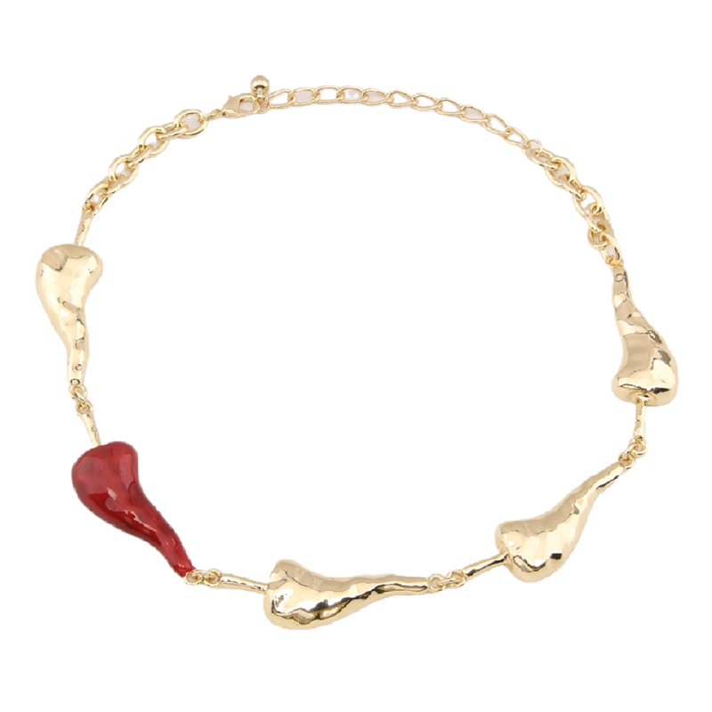 Retro Gold Dripping Oil Red Pepper Spliced Necklace for Women - Light Luxury Clavicle Chain for Autumn Winter 2025 Retro Gold Dripping Oil Red Pepper Spliced Necklace for Women - Light Luxury Clavicle Chain for Autumn Winter 2025
