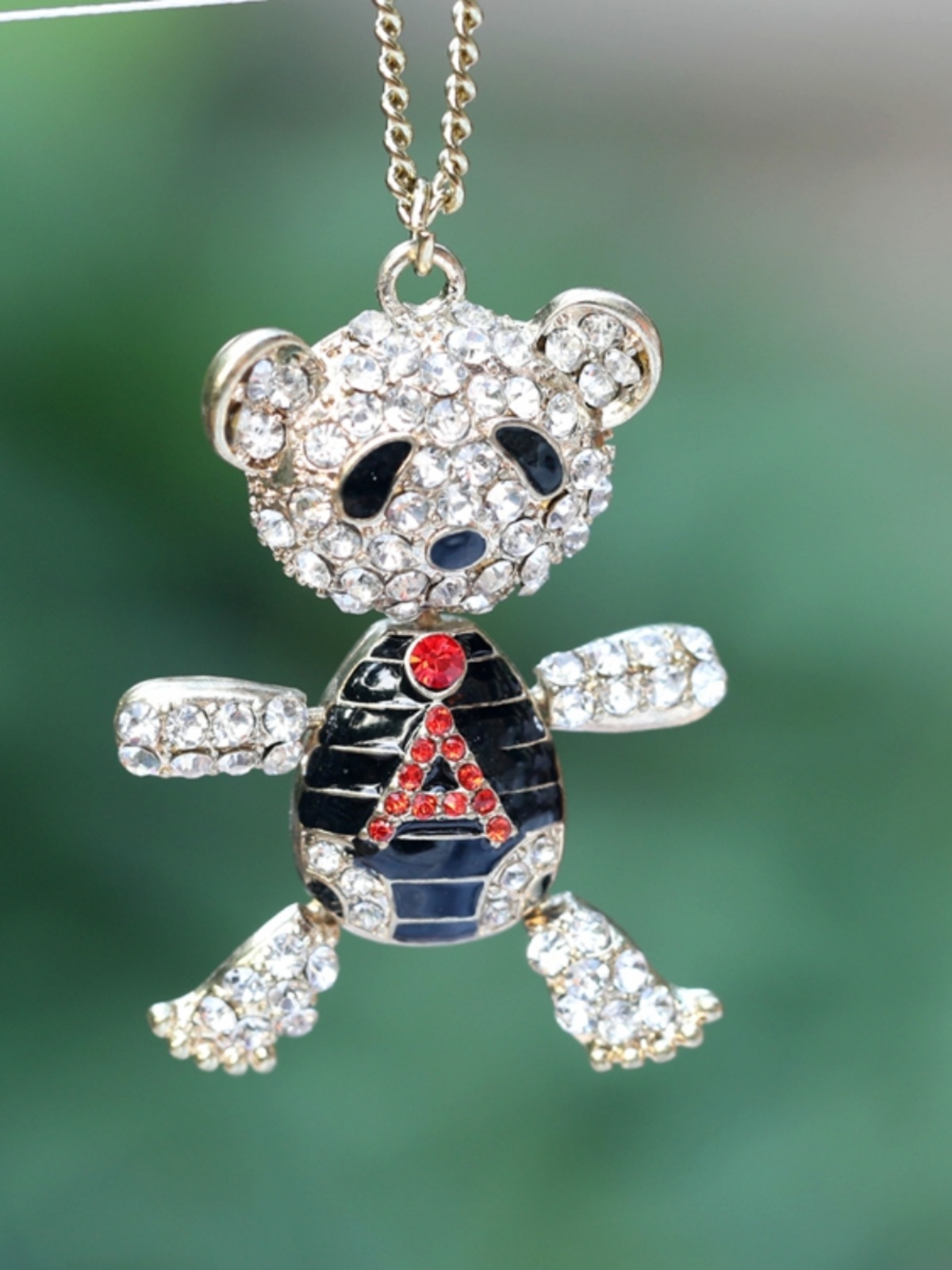 Retro Gold Hollow Bear Necklace with Full Diamonds - Colorful Glazed Animal Sweater Chain Jewelry for a Unique Statement Retro Gold Hollow Bear Necklace with Full Diamonds - Colorful Glazed Animal Sweater Chain Jewelry for a Unique Statement