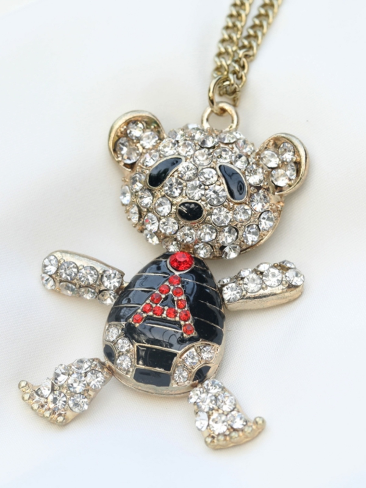 Retro Gold Hollow Bear Necklace with Full Diamonds - Colorful Glazed Animal Sweater Chain Jewelry for a Unique Statement
