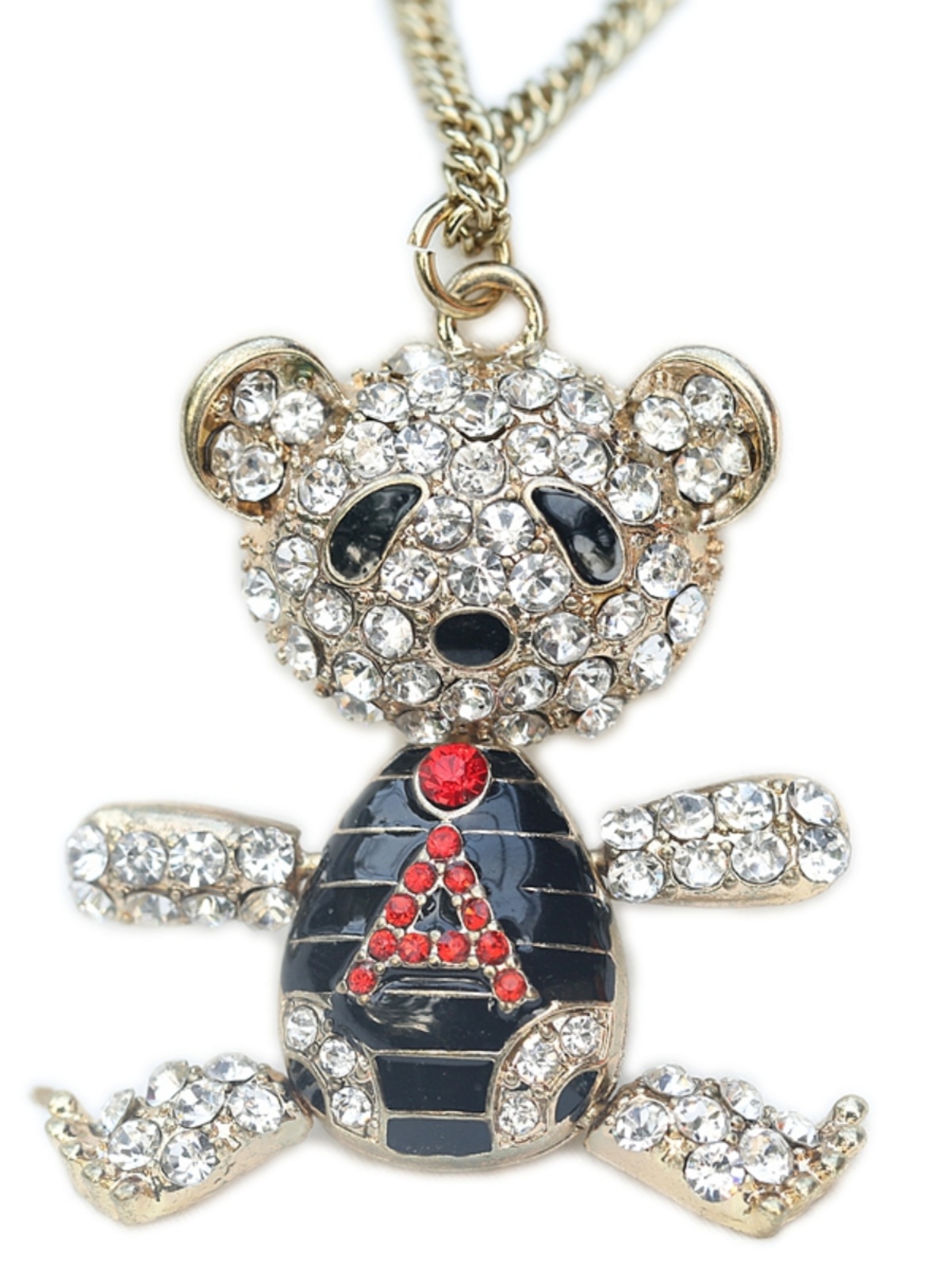 Retro Gold Hollow Bear Necklace with Full Diamonds - Colorful Glazed Animal Sweater Chain Jewelry for a Unique Statement Retro Gold Hollow Bear Necklace with Full Diamonds - Colorful Glazed Animal Sweater Chain Jewelry for a Unique Statement