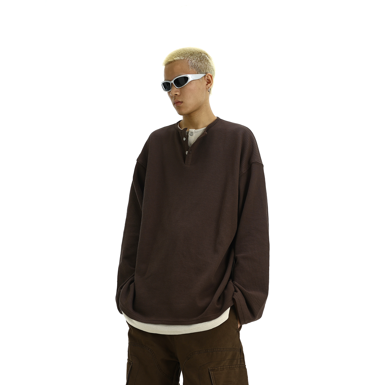 Retro High-End Men's Sweatshirt, Faux Two-Piece Long Sleeve Streetwear Top, Stylish Loose Fit Fashion Tee Retro High-End Men's Sweatshirt, Faux Two-Piece Long Sleeve Streetwear Top, Stylish Loose Fit Fashion Tee