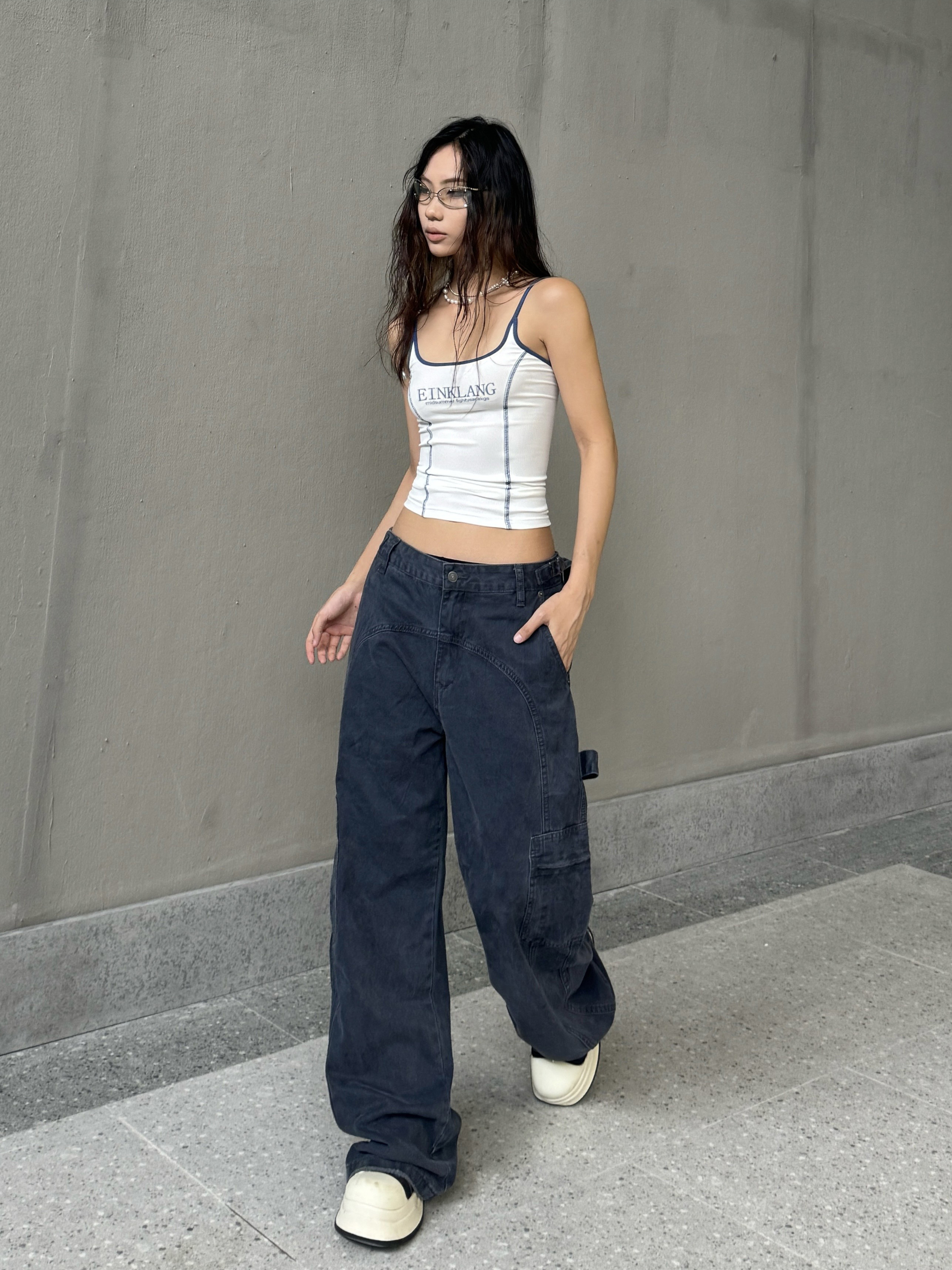 Retro High Street Distressed Wide-Leg Work Pants - Unique Loose Straight-Leg Trousers for 90s Inspired Fashion Retro High Street Distressed Wide-Leg Work Pants - Unique Loose Straight-Leg Trousers for 90s Inspired Fashion