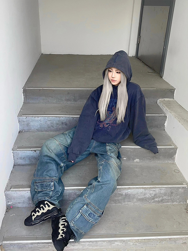 Retro High Street Women's Denim Pants - Loose Slim Straight Wide-Leg Workwear for Spring & Autumn Retro High Street Women's Denim Pants - Loose Slim Straight Wide-Leg Workwear for Spring & Autumn