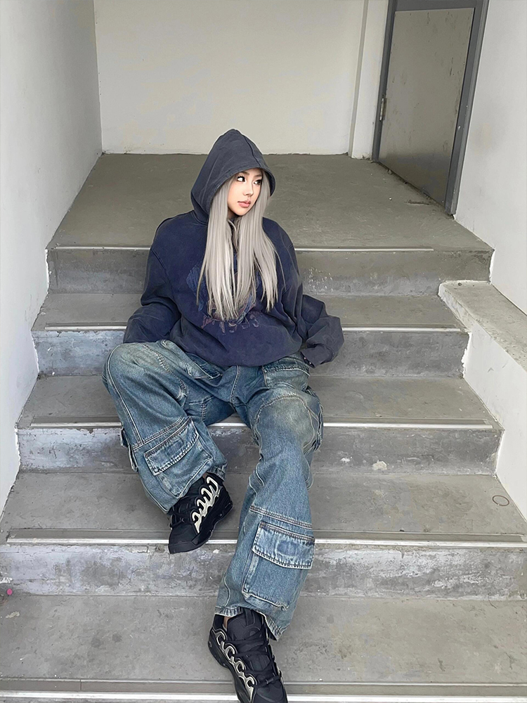 Retro High Street Women's Denim Pants - Loose Slim Straight Wide-Leg Workwear for Spring & Autumn Retro High Street Women's Denim Pants - Loose Slim Straight Wide-Leg Workwear for Spring & Autumn