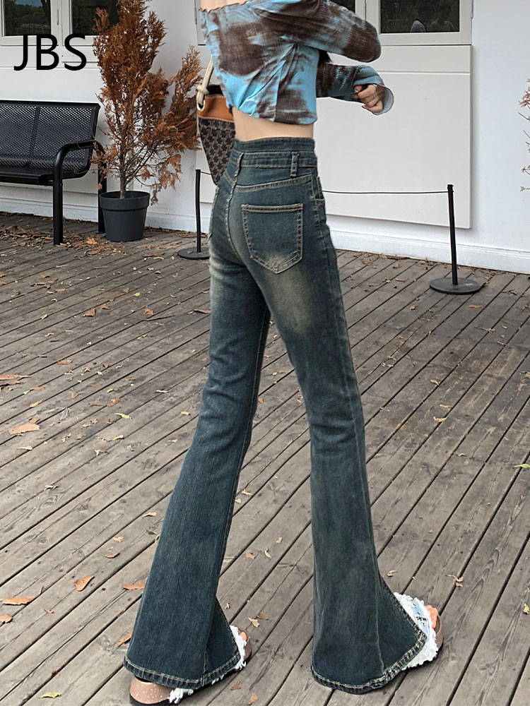 Retro High Waist Fleece-Lined Flared Jeans for Women - Slim Fit Split Hem Autumn Winter 2025, Flattering for Petite Figures Retro High Waist Fleece-Lined Flared Jeans for Women - Slim Fit Split Hem Autumn Winter 2025, Flattering for Petite Figures