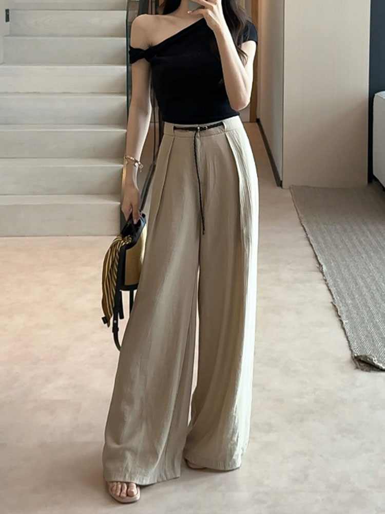 Retro High-Waisted Wide-Leg Pants for Women - Versatile Loose Straight-Leg Casual Trousers for Summer 2025 Retro High-Waisted Wide-Leg Pants for Women - Versatile Loose Straight-Leg Casual Trousers for Summer 2025