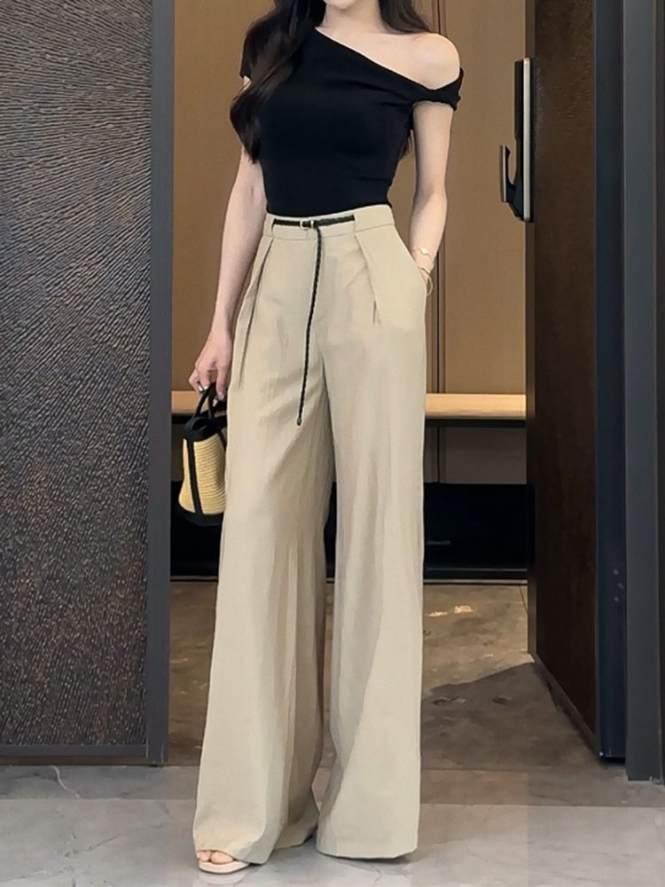 Retro High-Waisted Wide-Leg Pants for Women - Versatile Loose Straight-Leg Casual Trousers for Summer 2025