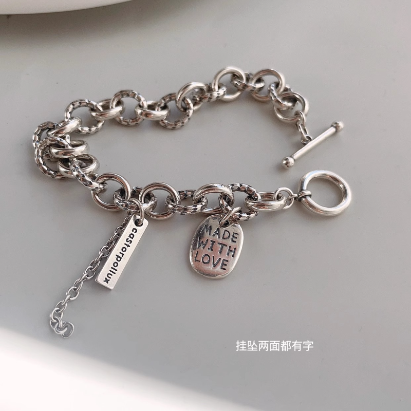 Retro Korean-Style Heavy-Duty Chunky Bracelet for Women, OT Buckle, Hip-Hop Trendy Punk Accessory, Versatile High-End Fashion
