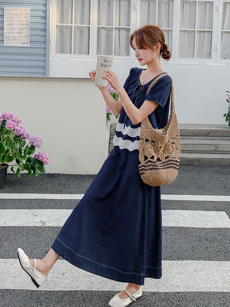 Retro Lace Trim Denim Two-Piece Skirt Set for Women - Unique Summer Style 2025, Vintage-Inspired Fashion