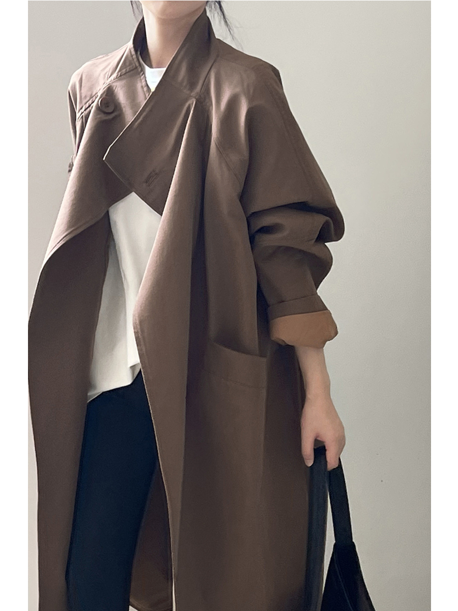 Retro Lapel Single-Button Mid-Length Coat for Women - Elegant Loose British Style Trench Coat for Spring & Autumn 2025 Retro Lapel Single-Button Mid-Length Coat for Women - Elegant Loose British Style Trench Coat for Spring & Autumn 2025