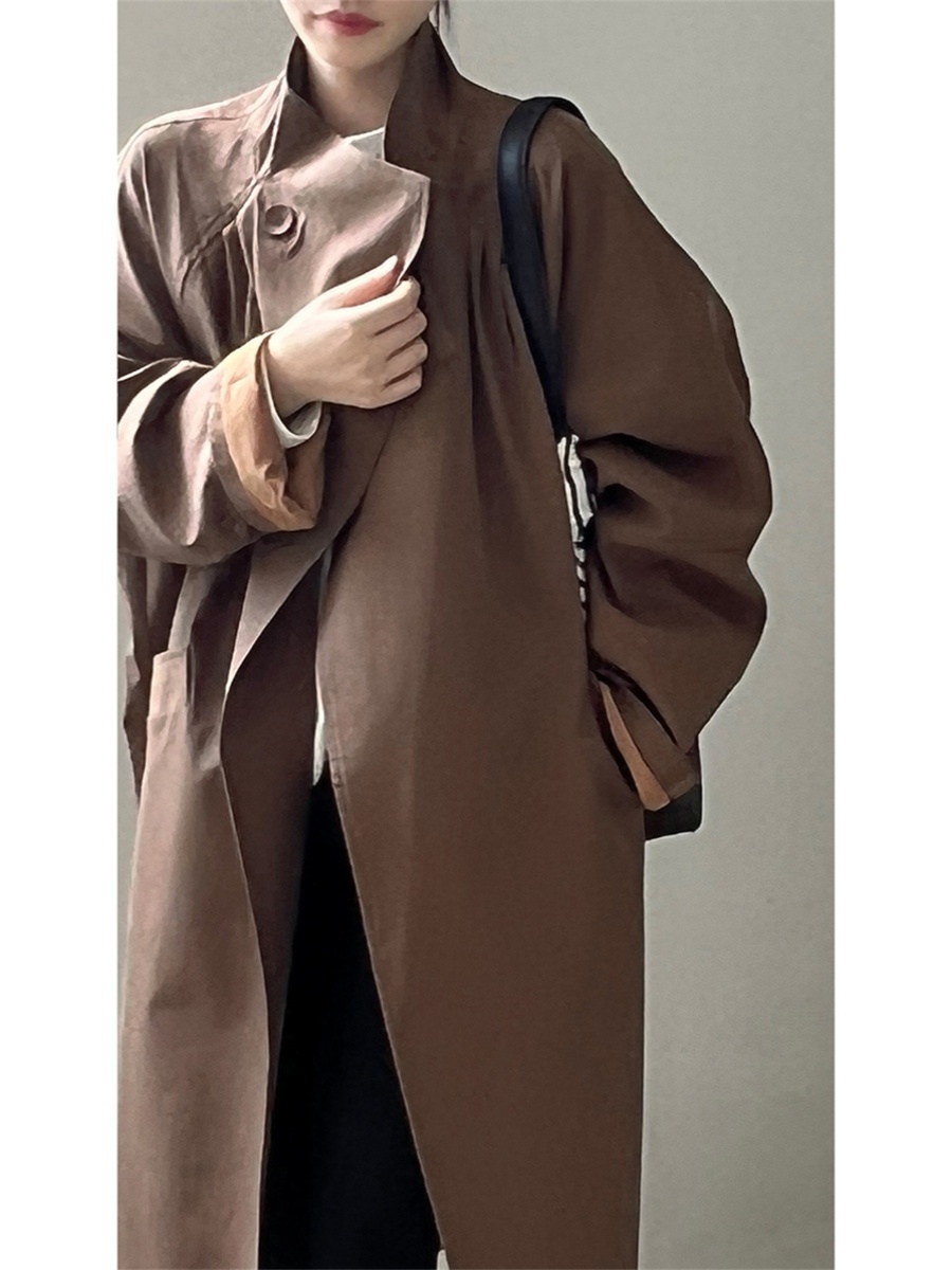 Retro Lapel Single-Button Mid-Length Coat for Women - Elegant Loose British Style Trench Coat for Spring & Autumn 2025 Retro Lapel Single-Button Mid-Length Coat for Women - Elegant Loose British Style Trench Coat for Spring & Autumn 2025