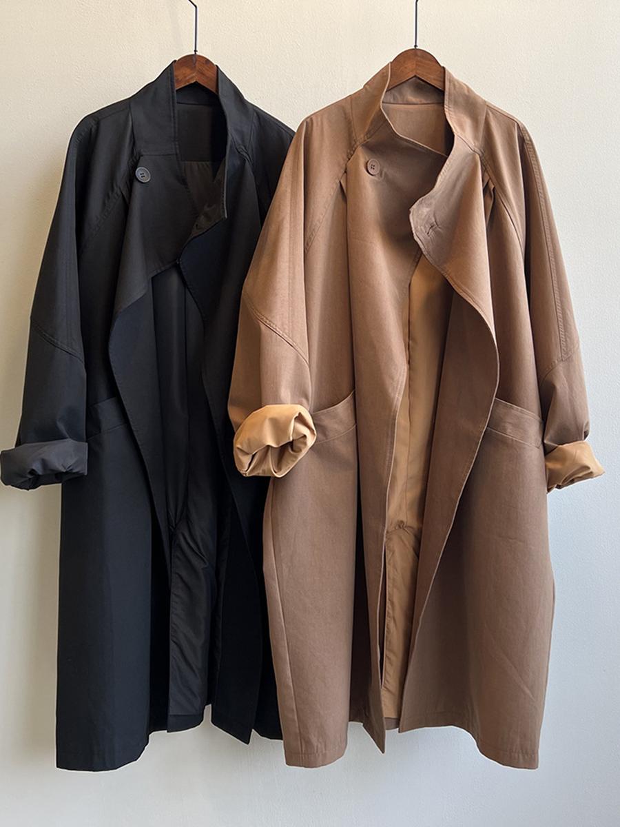 Retro Lapel Single-Button Mid-Length Coat for Women - Elegant Loose British Style Trench Coat for Spring & Autumn 2025