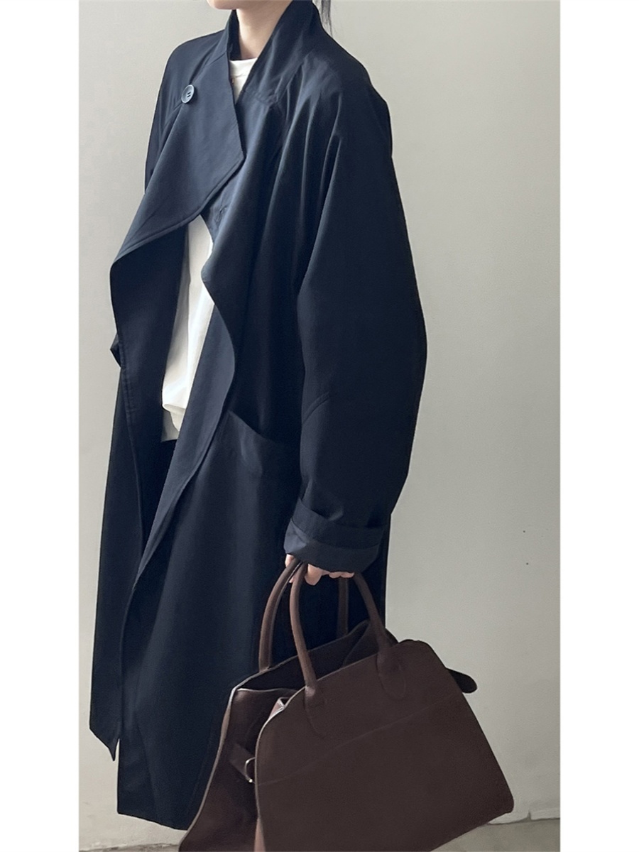 Retro Lapel Single-Button Mid-Length Coat for Women - Elegant Loose British Style Trench Coat for Spring & Autumn 2025 Retro Lapel Single-Button Mid-Length Coat for Women - Elegant Loose British Style Trench Coat for Spring & Autumn 2025