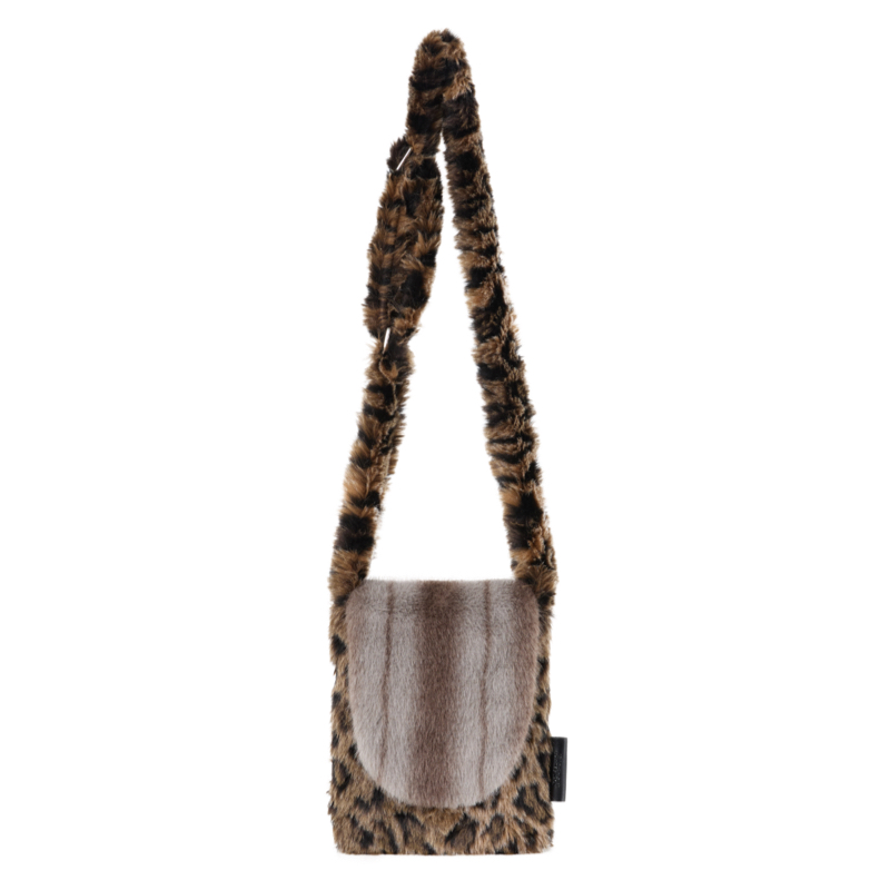 Retro Leopard Print Color Block Soft Fur Small Square Bag for Phones - Trendy 90s Inspired Accessory