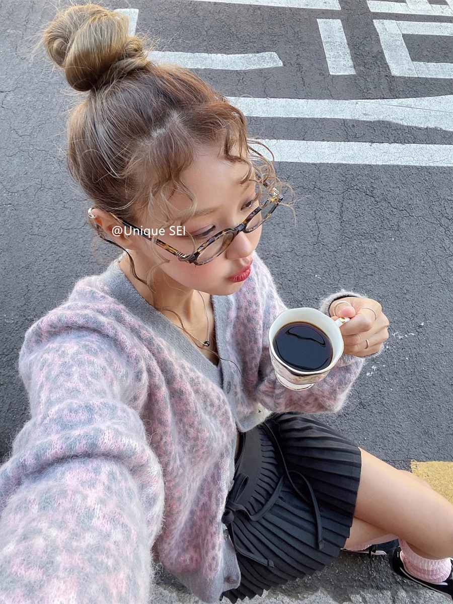 Retro Leopard Print V-Neck Mohair Cardigan Sweater for Women - Casual Loose Fit Autumn Winter Knitwear