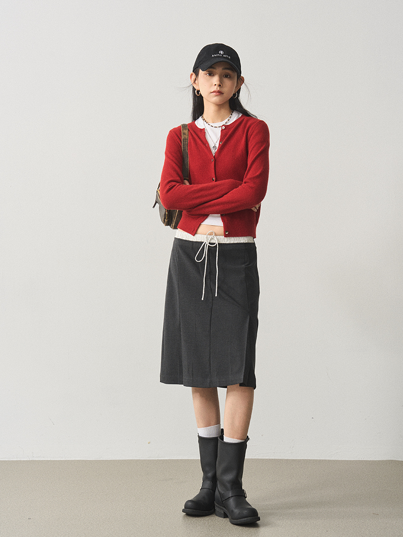 Retro Linen Gray Waist-Spliced Slimming Five-Point Half Skirt - Elegant Mid Skirt for 90s and Y2K Inspired Fashion Retro Linen Gray Waist-Spliced Slimming Five-Point Half Skirt - Elegant Mid Skirt for 90s and Y2K Inspired Fashion