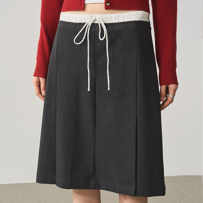Retro Linen Gray Waist-Spliced Slimming Five-Point Half Skirt - Elegant Mid Skirt for 90s and Y2K Inspired Fashion