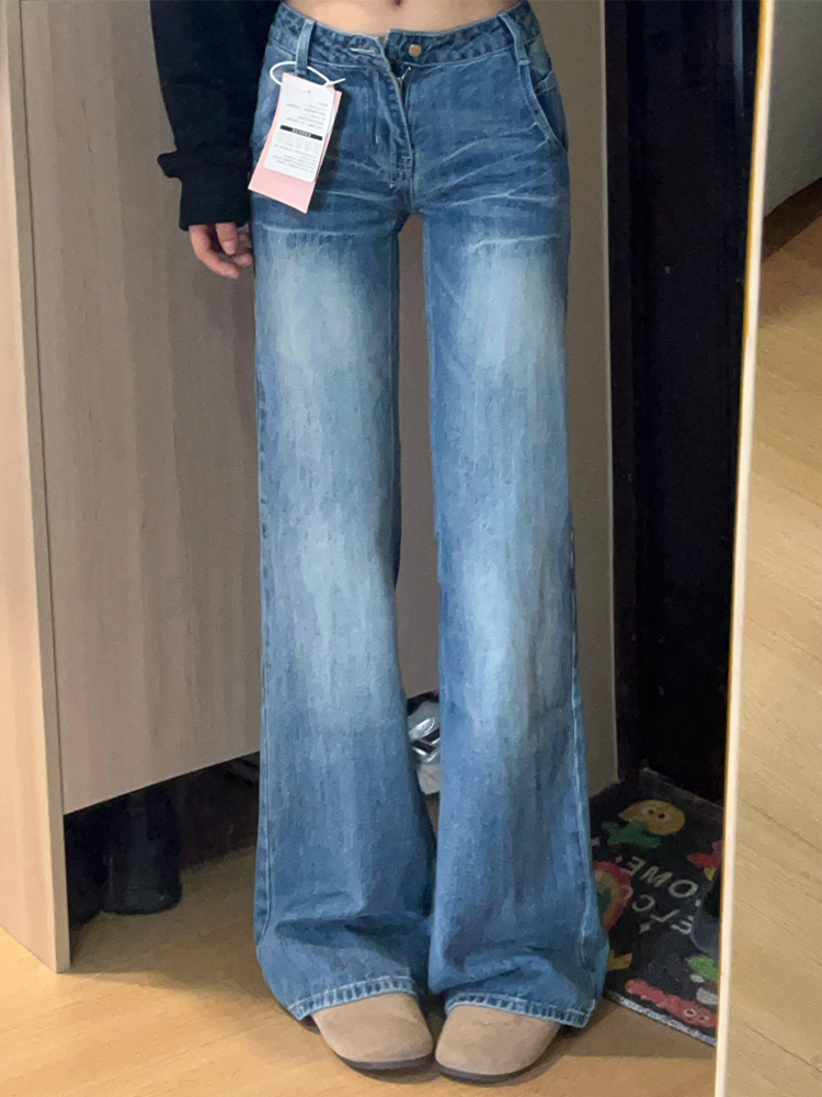 Retro Loose-Fit Flared Jeans for Women - Summer Low-Waist Wide-Leg Bell-Bottom Pants in 90s Style