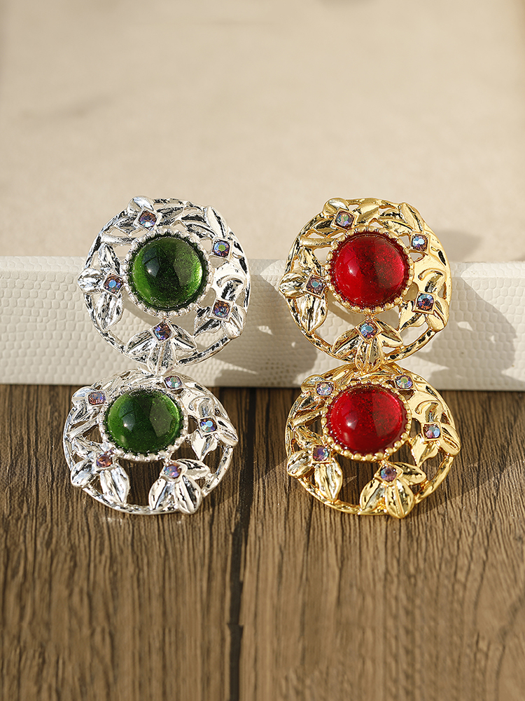 Retro Minimalist Alloy Inlaid Diamond Hollow Round Earrings - Versatile Fashion Jewelry for Women