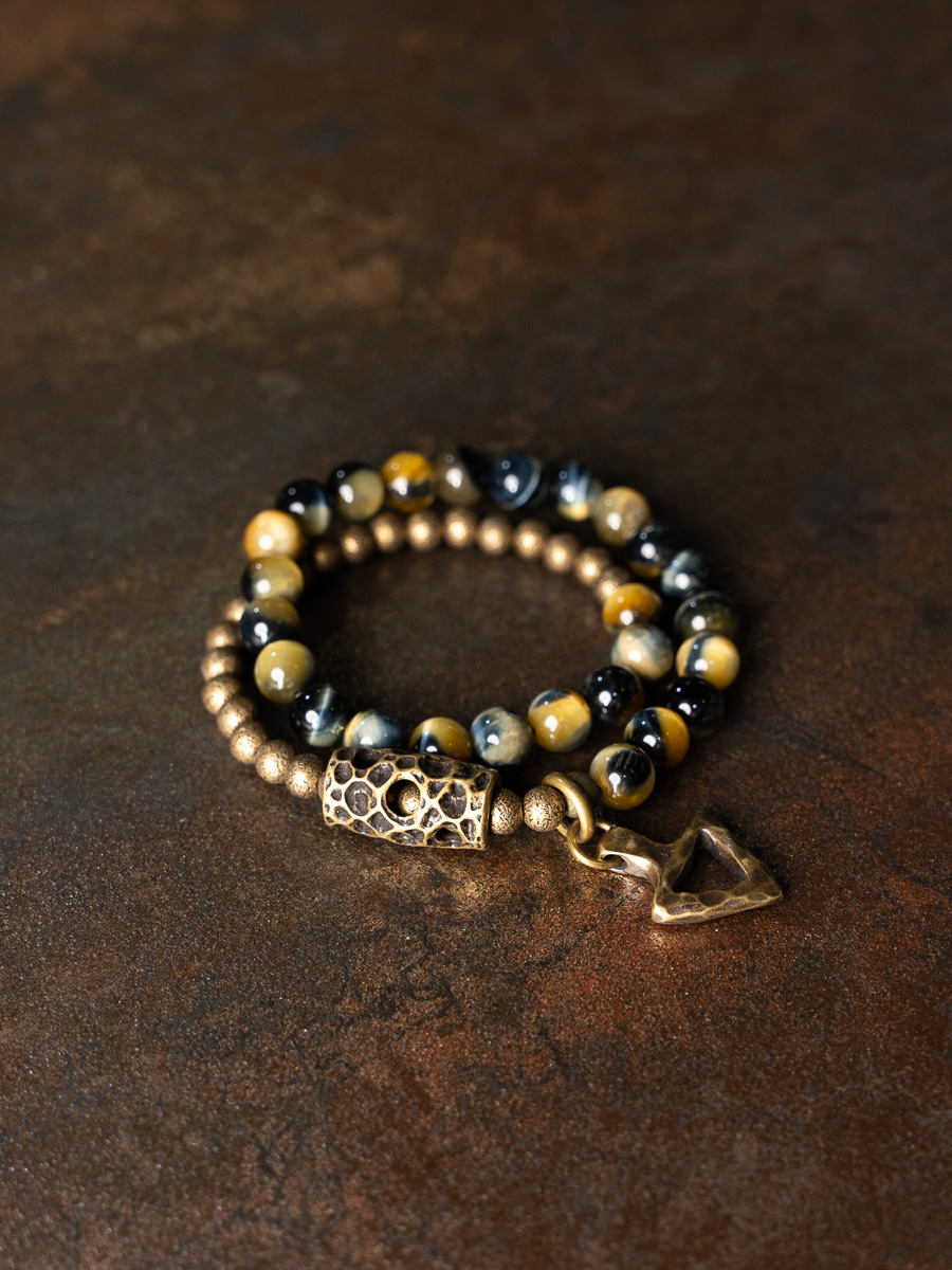 Retro Minimalist Double Circle Bracelet with Yellow Tiger Eye Stone Beads - Unique Unisex Accessory Retro Minimalist Double Circle Bracelet with Yellow Tiger Eye Stone Beads - Unique Unisex Accessory