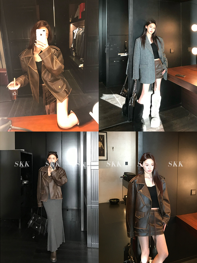 Retro Motorcycle Leather Jacket and PU Leather Skirt Set for Women - Borderless Freedom BF Style Spring Fashion Retro Motorcycle Leather Jacket and PU Leather Skirt Set for Women - Borderless Freedom BF Style Spring Fashion