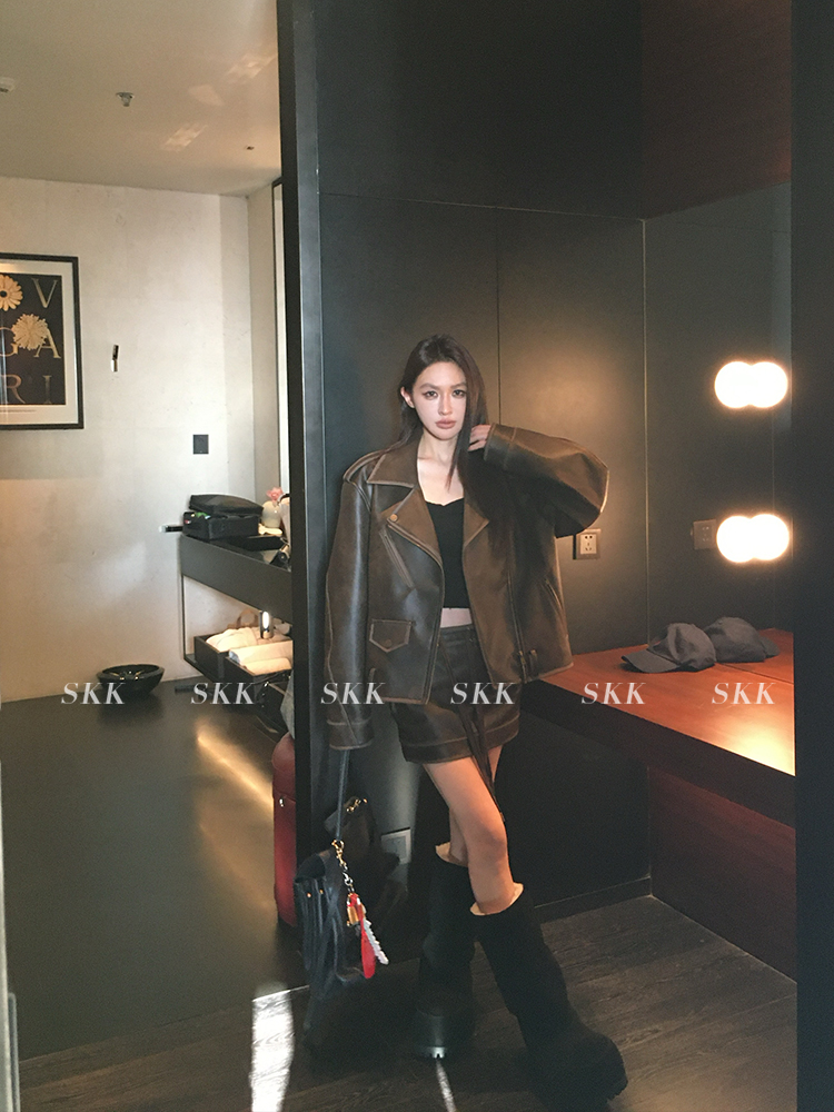 Retro Motorcycle Leather Jacket and PU Leather Skirt Set for Women - Borderless Freedom BF Style Spring Fashion Retro Motorcycle Leather Jacket and PU Leather Skirt Set for Women - Borderless Freedom BF Style Spring Fashion