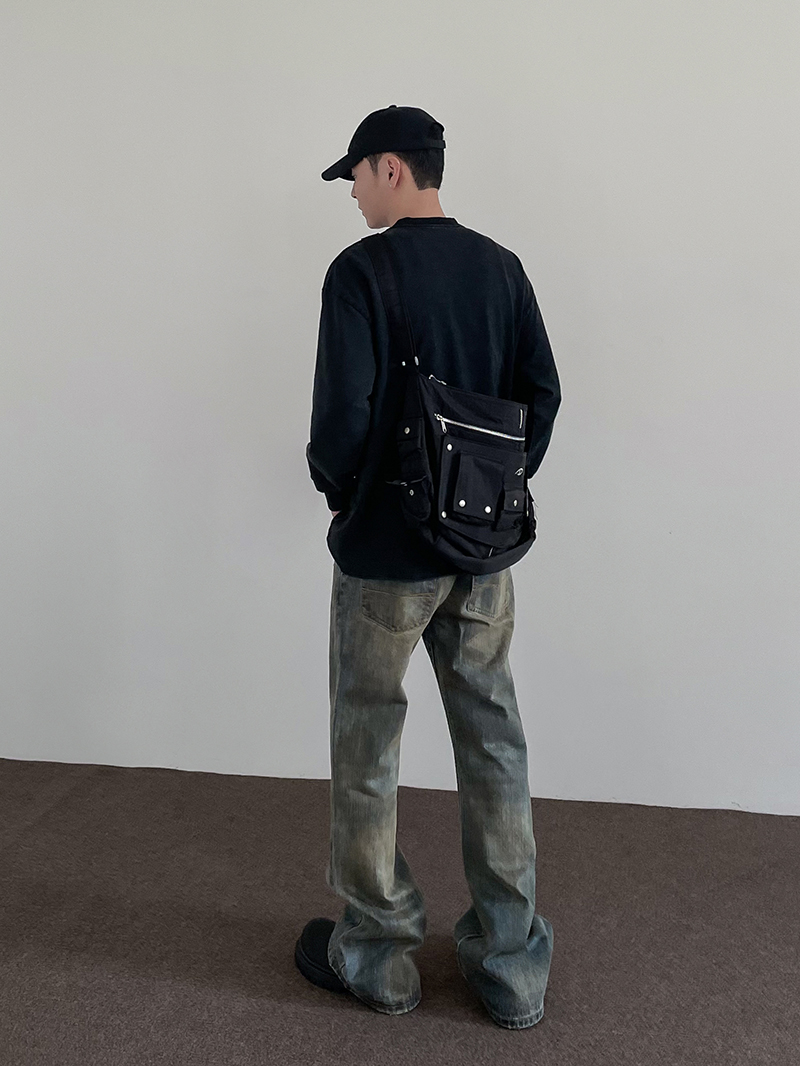 Retro Mud-Dyed Distressed Denim Pants - Trendy Straight Leg Flared Trousers for High Street Style, 90s Inspired Fashion Retro Mud-Dyed Distressed Denim Pants - Trendy Straight Leg Flared Trousers for High Street Style, 90s Inspired Fashion