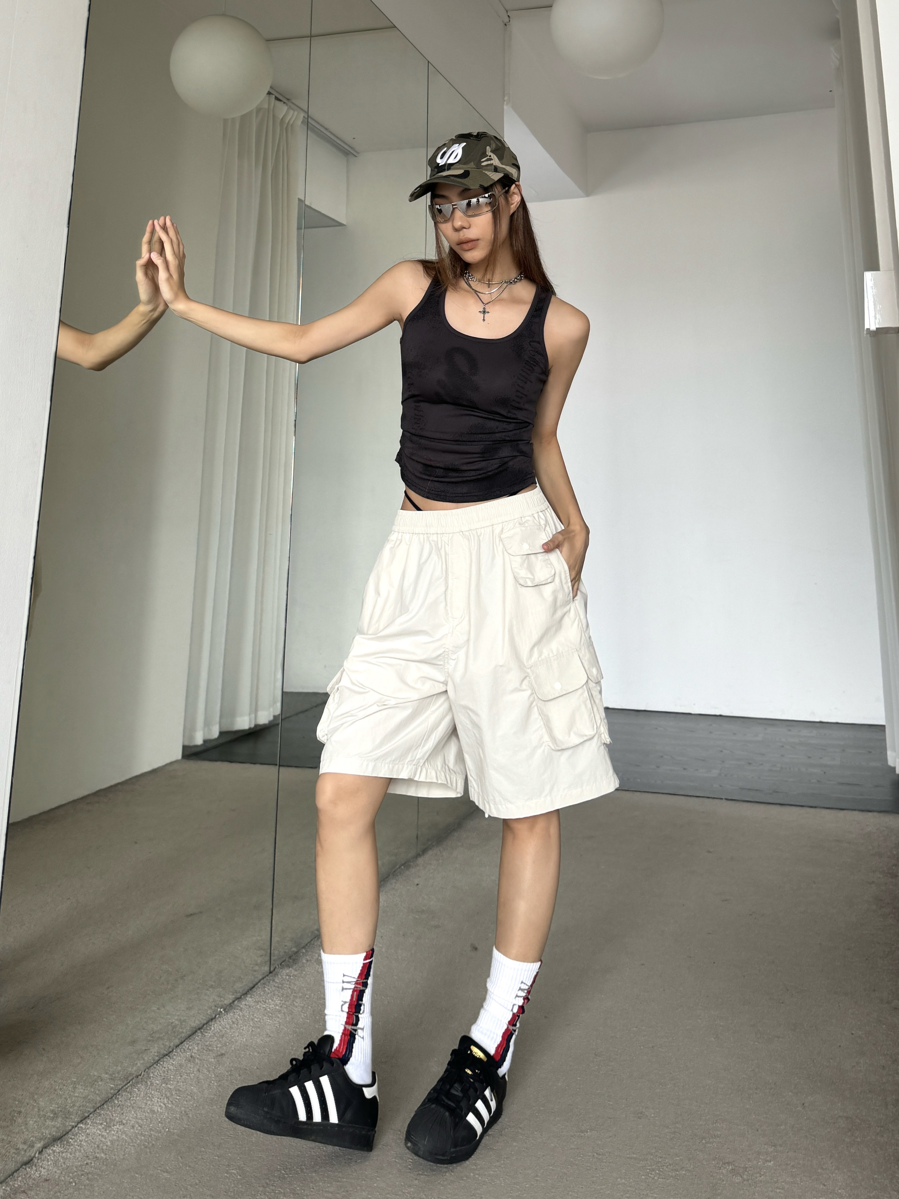 Retro Multi-Pocket Drawstring Elastic Waist Cargo Shorts - Slimming Loose Wide-Leg Five-Point Trendy Summer Pants Retro Multi-Pocket Drawstring Elastic Waist Cargo Shorts - Slimming Loose Wide-Leg Five-Point Trendy Summer Pants