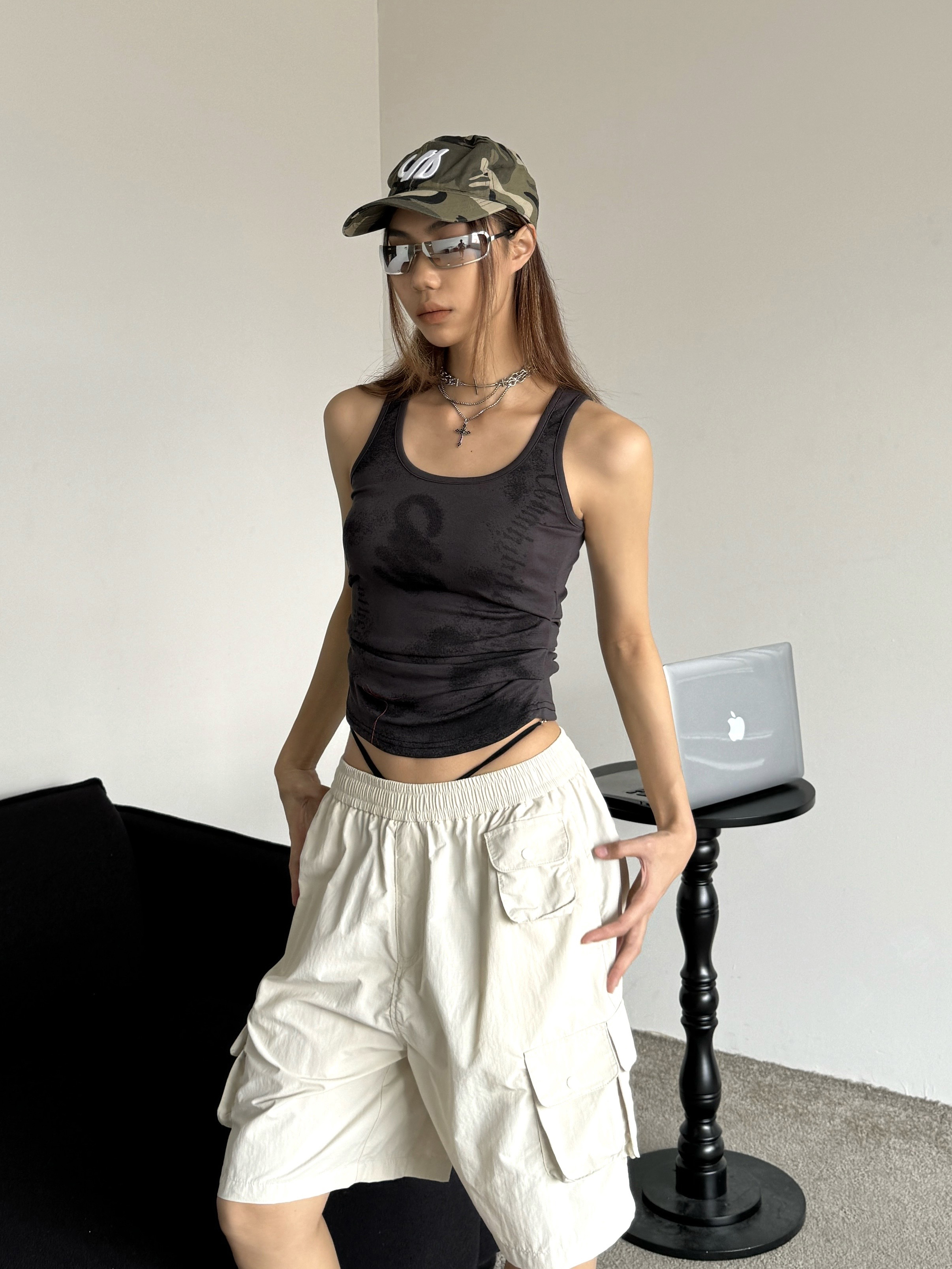 Retro Multi-Pocket Drawstring Elastic Waist Cargo Shorts - Slimming Loose Wide-Leg Five-Point Trendy Summer Pants Retro Multi-Pocket Drawstring Elastic Waist Cargo Shorts - Slimming Loose Wide-Leg Five-Point Trendy Summer Pants