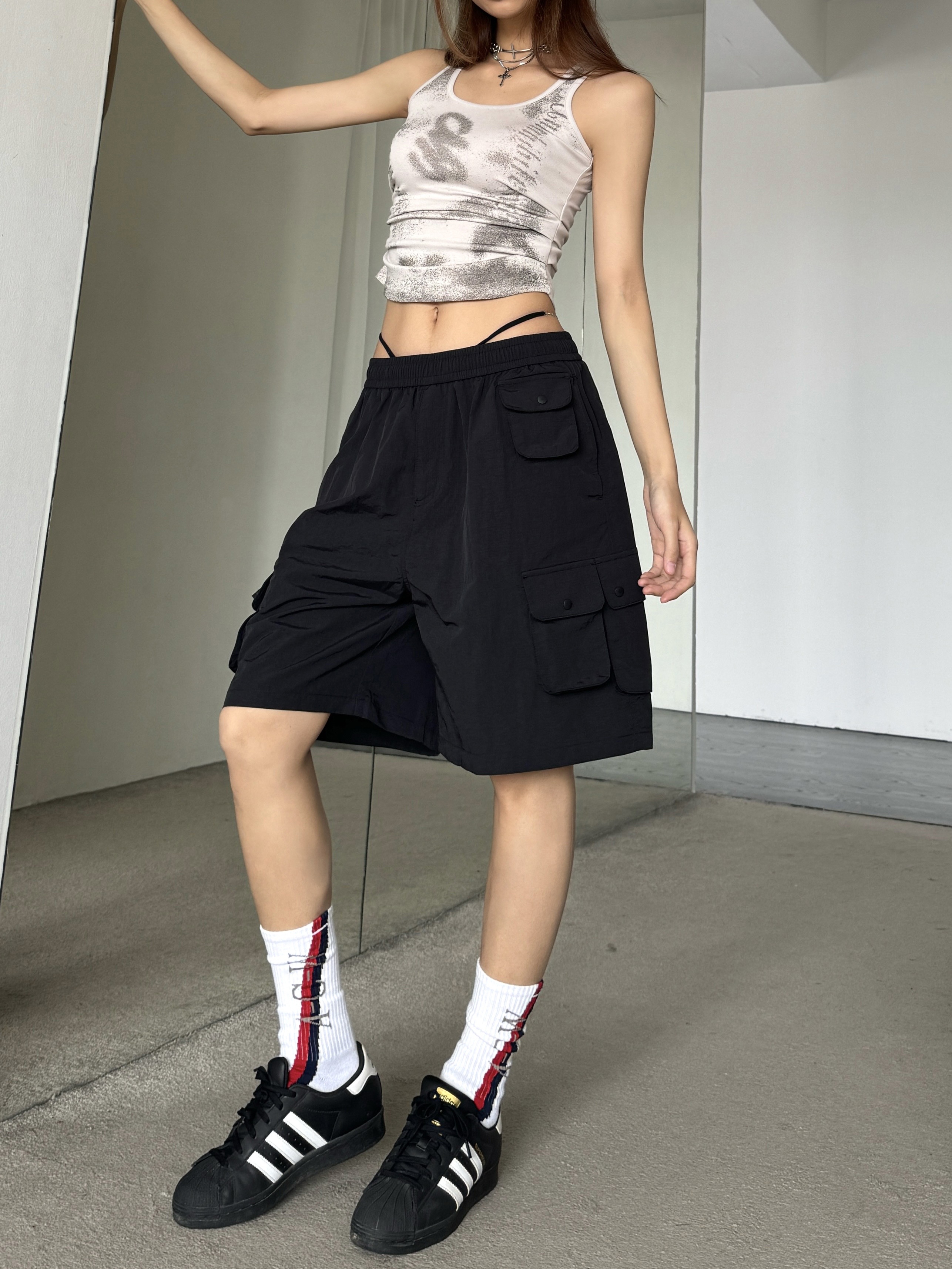 Retro Multi-Pocket Drawstring Elastic Waist Cargo Shorts - Slimming Loose Wide-Leg Five-Point Trendy Summer Pants Retro Multi-Pocket Drawstring Elastic Waist Cargo Shorts - Slimming Loose Wide-Leg Five-Point Trendy Summer Pants