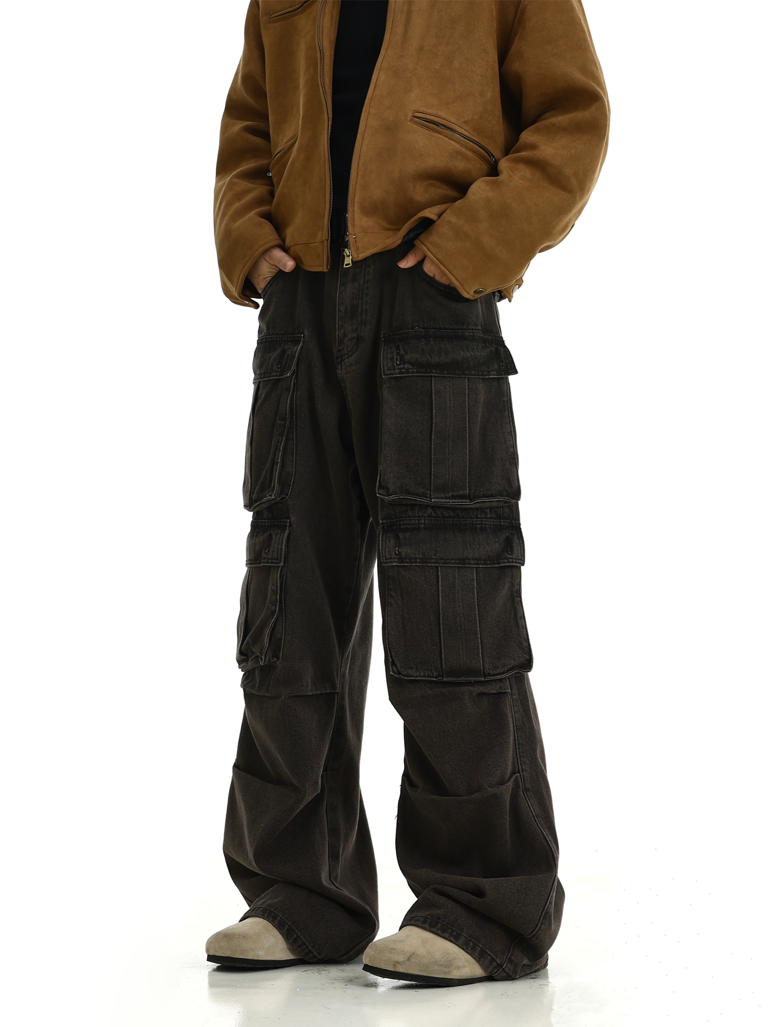Retro Multi-Pocket Work Casual Pants for Men & Women - Spring/Summer High Street Washed Distressed Loose Fit Long Pants