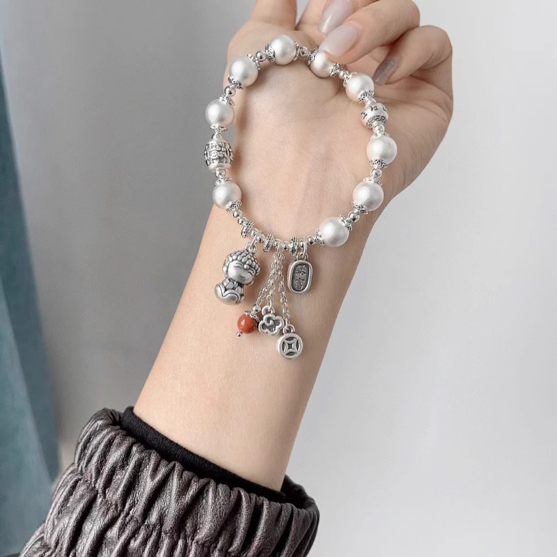 Retro National Style Bead Bracelet for Women - Peace Baby Buddha Design, Simple & Versatile Lucky Hand Accessory