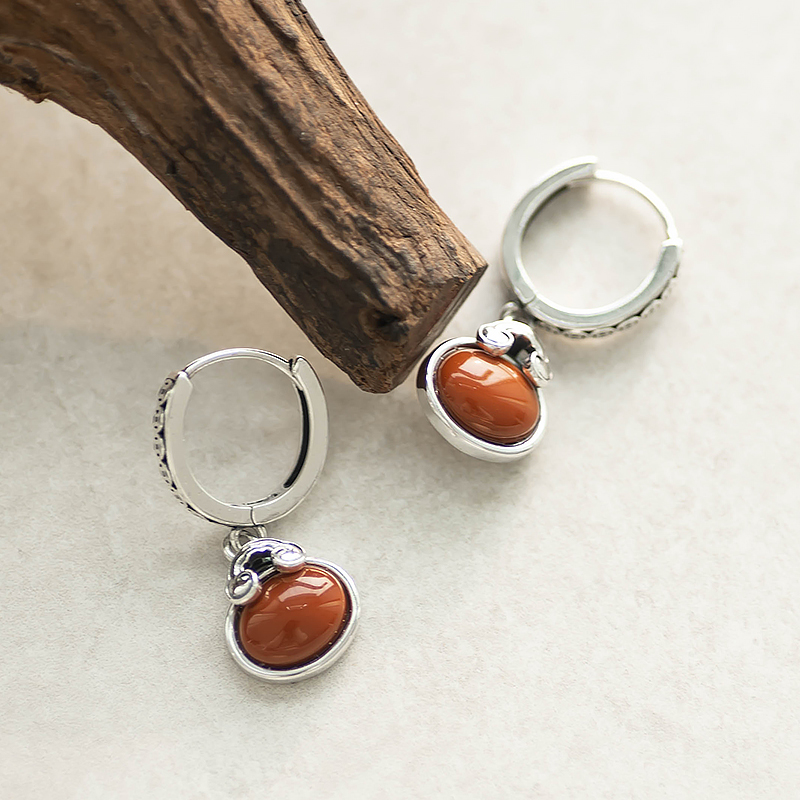 Retro Palace Style 925 Silver Earrings with Southern Red Agate Stone, Hanfu-Inspired Ear Studs, Perfect for 520 Gifts and Special Occasions
