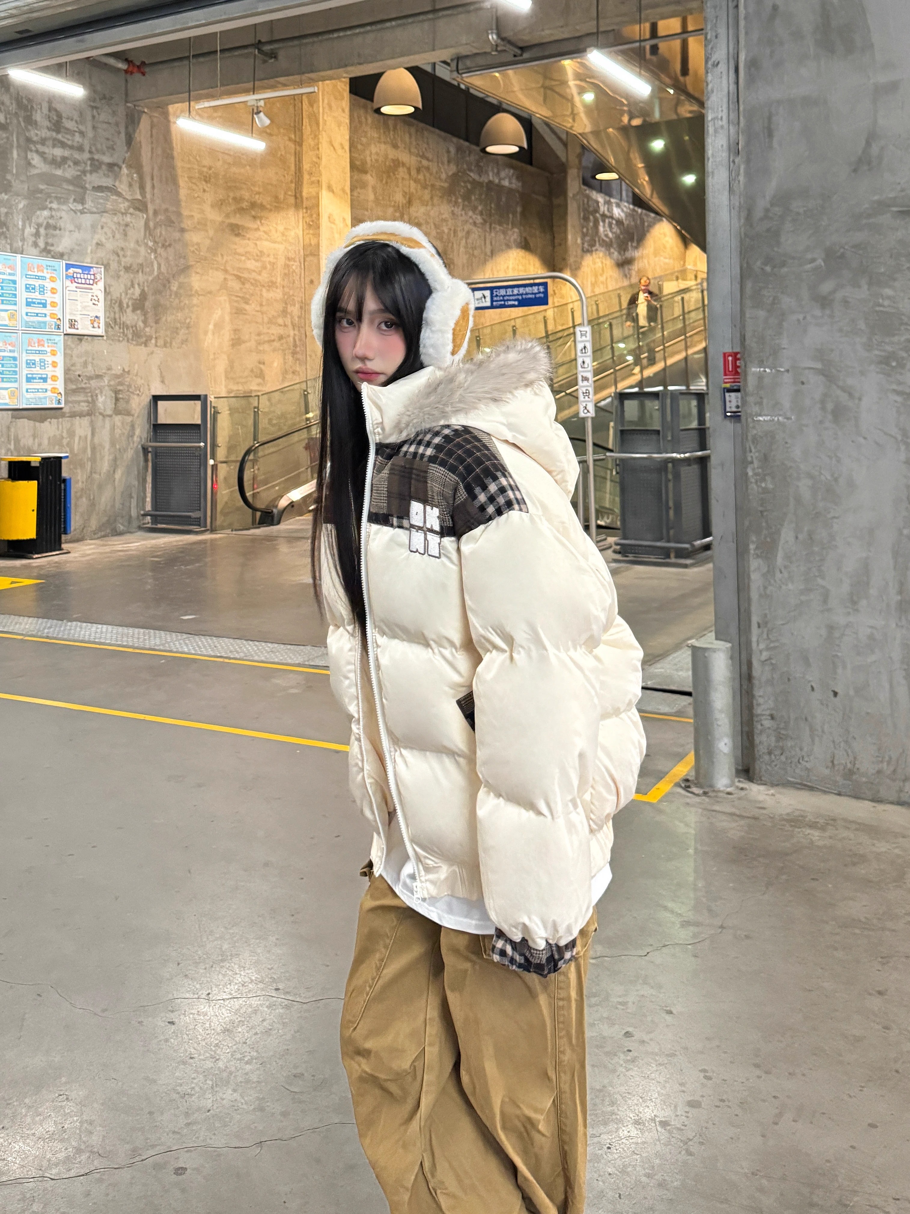 Retro Patchwork Plaid Coat with Detachable Fur Collar - Warm Thick Cotton Winter Jacket Retro Patchwork Plaid Coat with Detachable Fur Collar - Warm Thick Cotton Winter Jacket