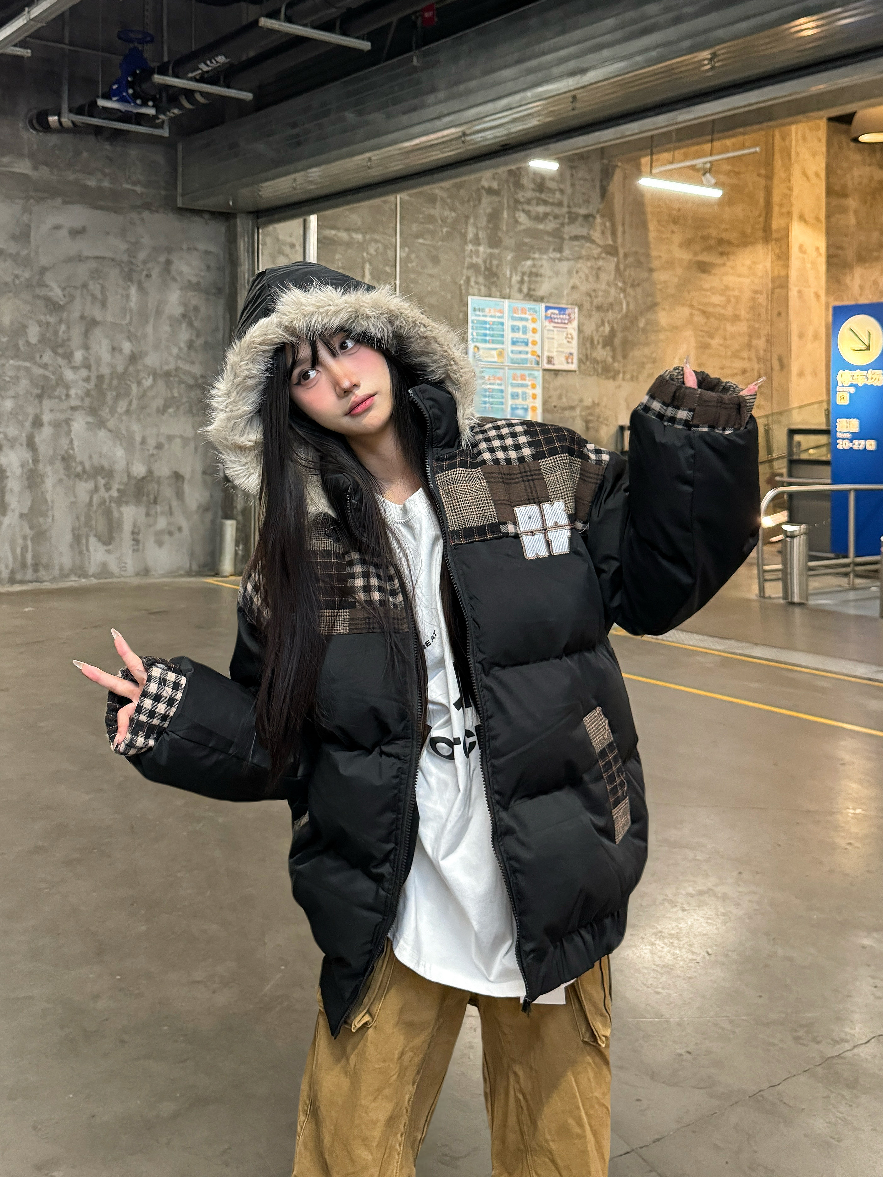 Retro Patchwork Plaid Coat with Detachable Fur Collar - Warm Thick Cotton Winter Jacket Retro Patchwork Plaid Coat with Detachable Fur Collar - Warm Thick Cotton Winter Jacket