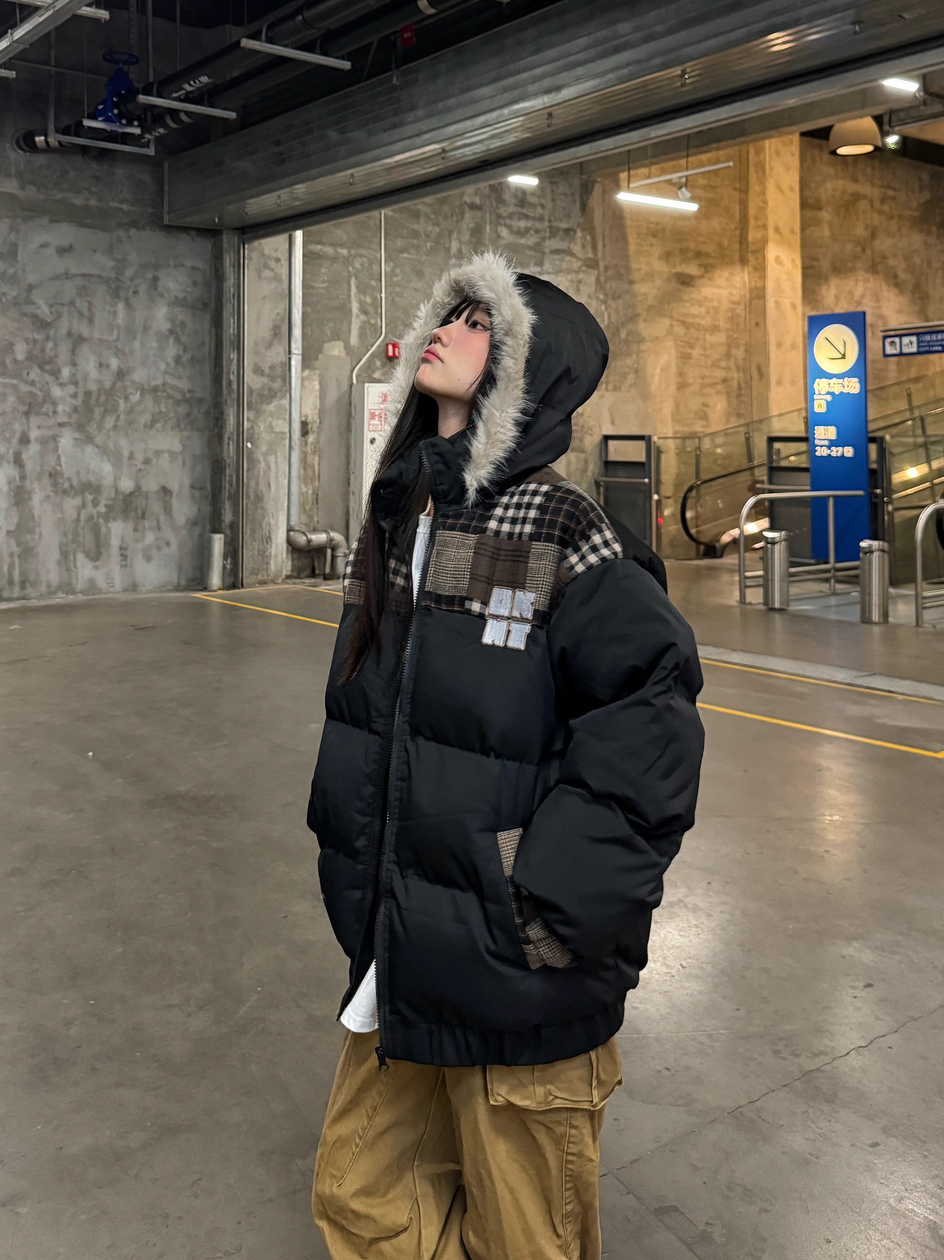 Retro Patchwork Plaid Coat with Detachable Fur Collar - Warm Thick Cotton Winter Jacket Retro Patchwork Plaid Coat with Detachable Fur Collar - Warm Thick Cotton Winter Jacket