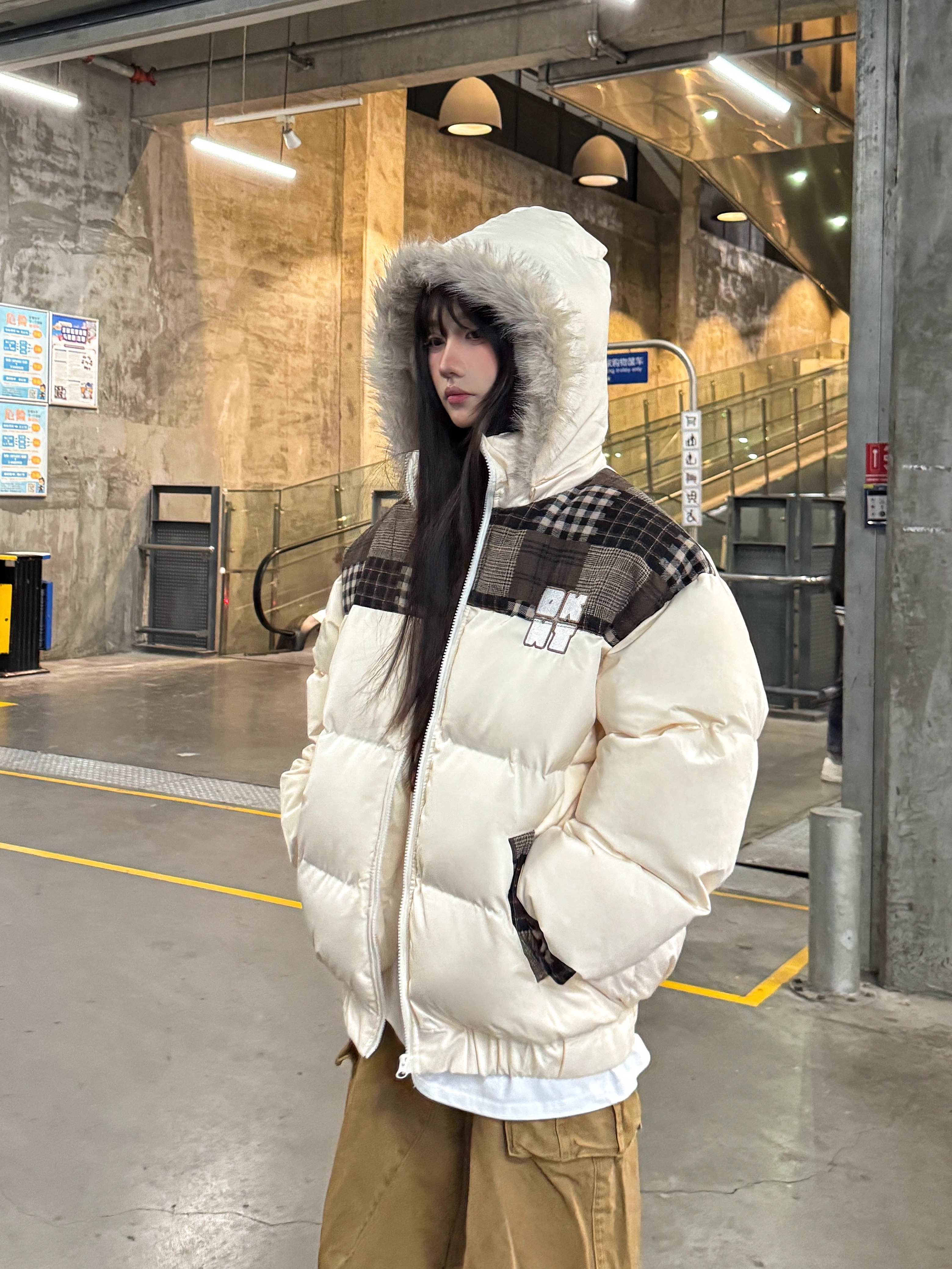 Retro Patchwork Plaid Coat with Detachable Fur Collar - Warm Thick Cotton Winter Jacket Retro Patchwork Plaid Coat with Detachable Fur Collar - Warm Thick Cotton Winter Jacket