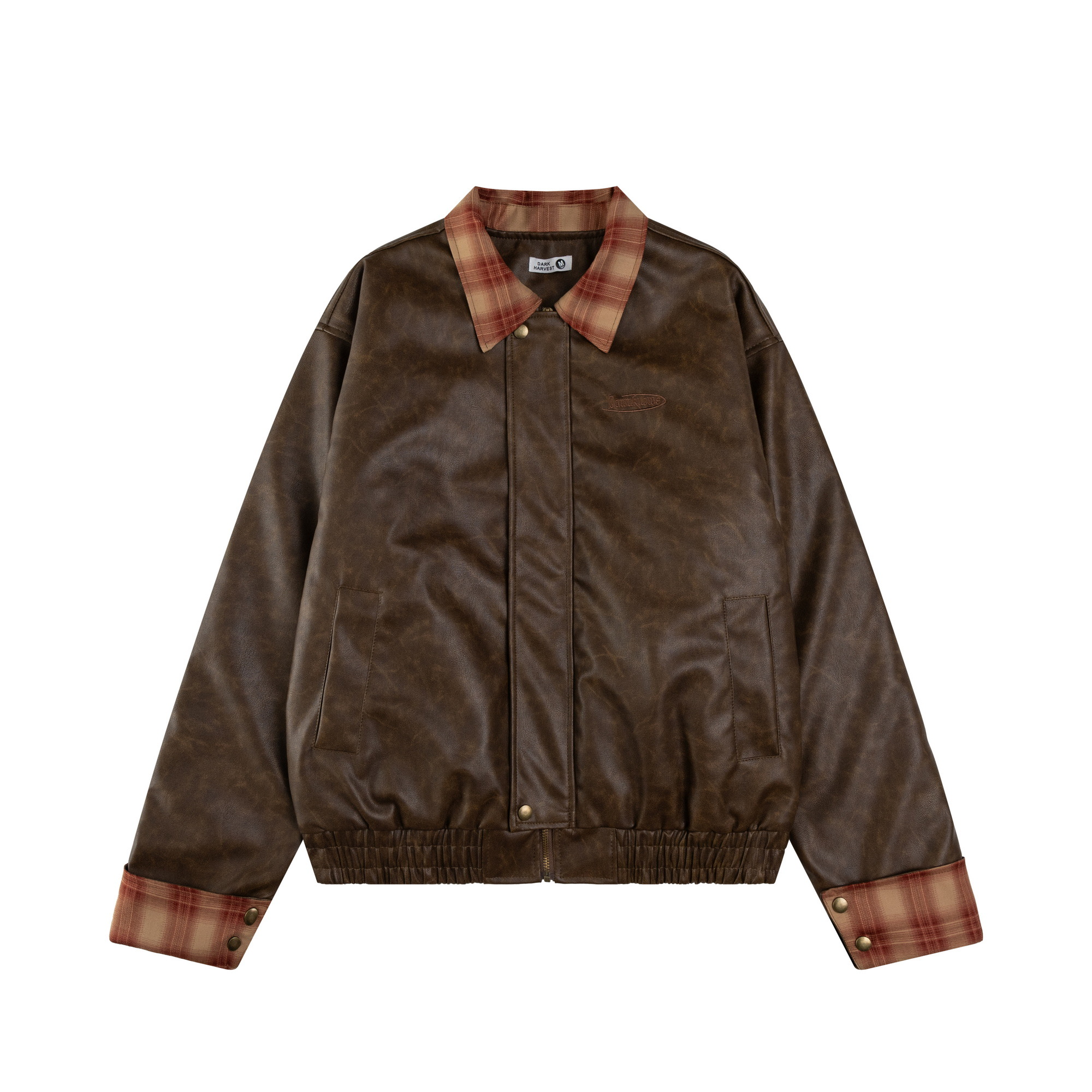 Retro Patchwork Plaid Leather Jacket for Women - Thickened Cotton Winter Outerwear, Loose Fit, Vintage American Style