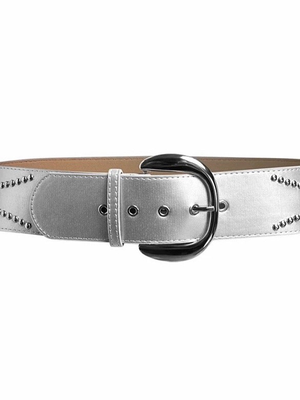 Retro Punk Style Distressed Leather Belt with Silver Studs - Wide Belt for Hot Girl Aesthetic, 90s Fashion Statement