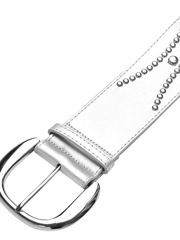 Retro Punk Style Distressed Leather Belt with Silver Studs - Wide Belt for Hot Girl Aesthetic, 90s Fashion Statement