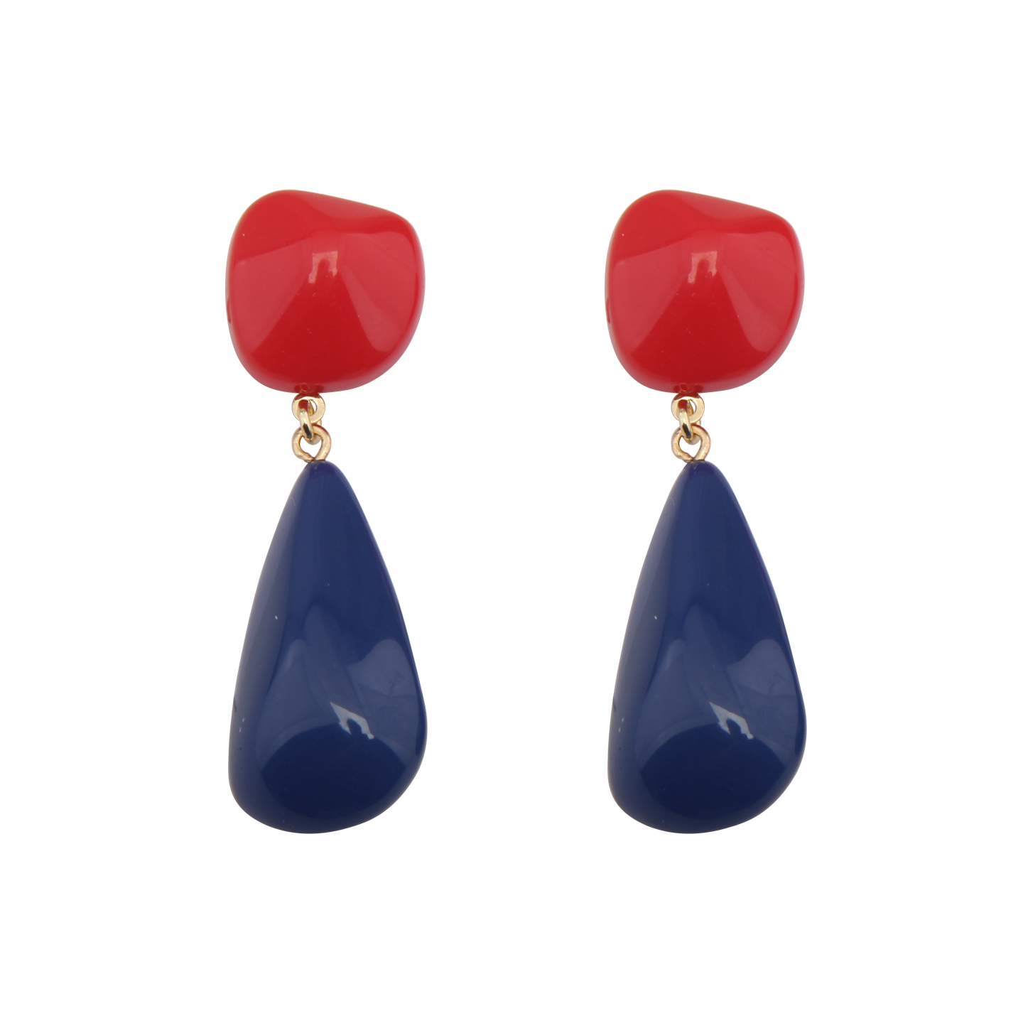Retro Red and Blue Color-Blocking Water Drop Earrings for Women - Lightweight Resin Studs for a High-End Look and Small Face Appearance Retro Red and Blue Color-Blocking Water Drop Earrings for Women - Lightweight Resin Studs for a High-End Look and Small Face Appearance