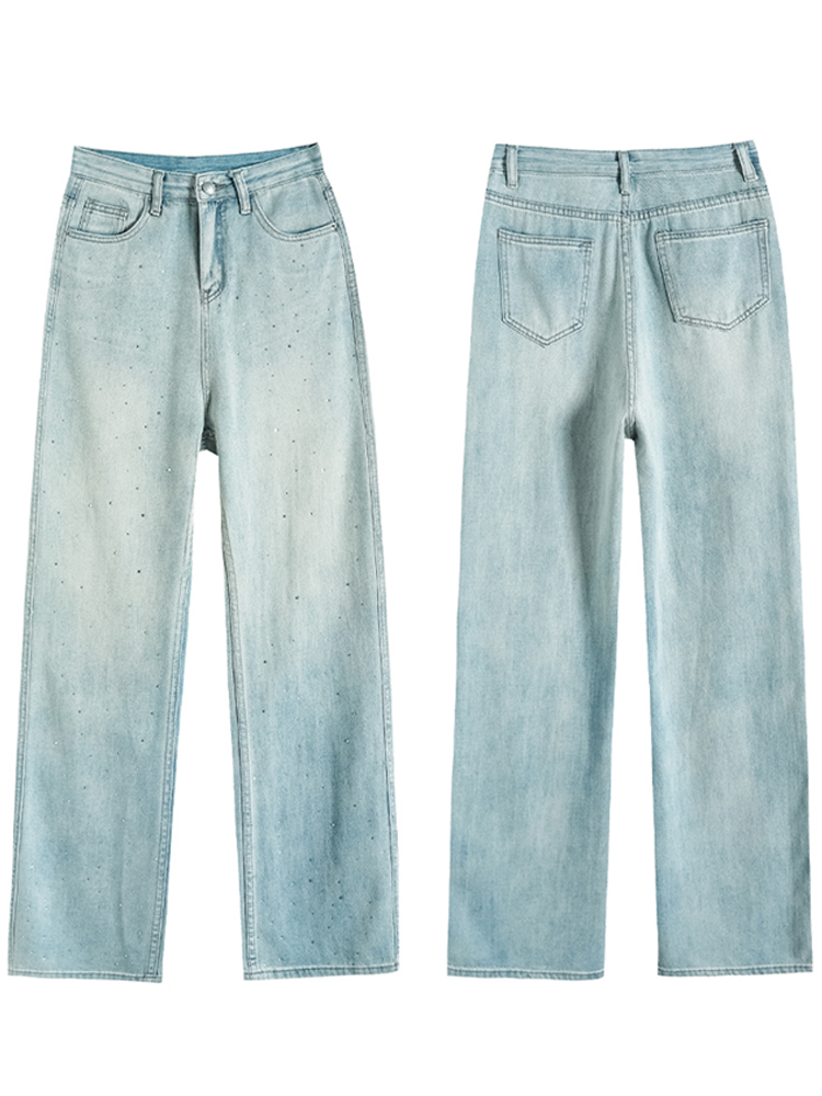 Retro Rhinestone Wide-Leg Jeans for Women - High-Waisted, Loose-Fit, Slim Straight-Leg Spring 2025 Fashion Retro Rhinestone Wide-Leg Jeans for Women - High-Waisted, Loose-Fit, Slim Straight-Leg Spring 2025 Fashion