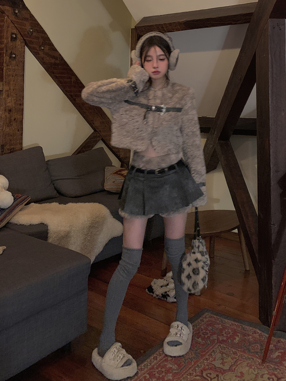 Retro Sheep Girl Fur Coat and High Waist A-Line Skirt Two-Piece Set - Square Style Fashion for Y2K and 90s Aesthetic Retro Sheep Girl Fur Coat and High Waist A-Line Skirt Two-Piece Set - Square Style Fashion for Y2K and 90s Aesthetic