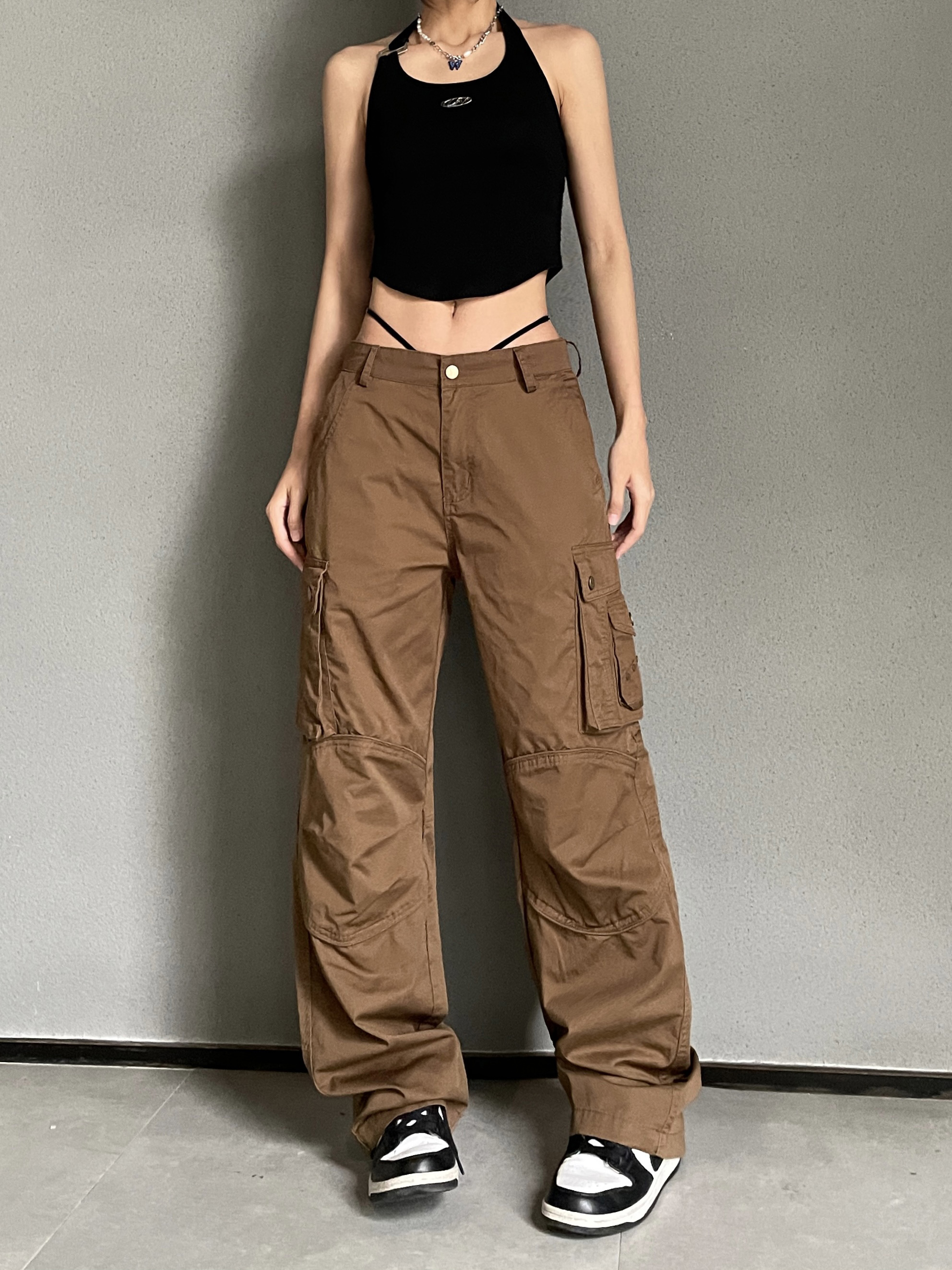 Retro Spicy Girl Loose Wide-Leg Cargo Pants - American Street Style, Heatstroke Vibe, Ground-Dragging Fashion Statement Retro Spicy Girl Loose Wide-Leg Cargo Pants - American Street Style, Heatstroke Vibe, Ground-Dragging Fashion Statement
