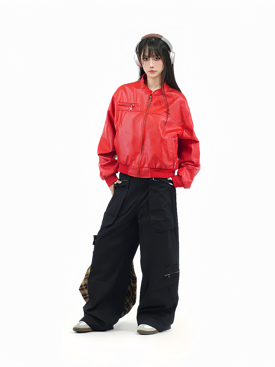 Retro Spicy Girl PU Leather Motorcycle Jacket for Women, Loose Fit Slimming Short Jacket, Versatile Y2K Style Outerwear Retro Spicy Girl PU Leather Motorcycle Jacket for Women, Loose Fit Slimming Short Jacket, Versatile Y2K Style Outerwear