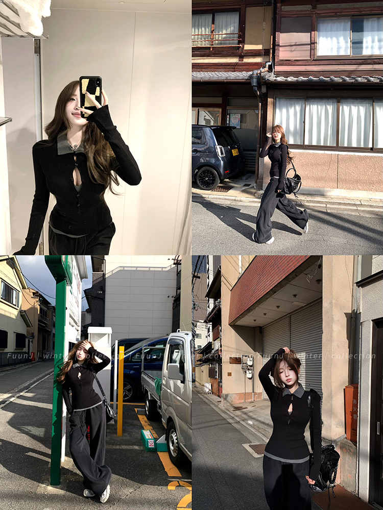 Retro Spliced Fake Two-Piece Slim Knit Top for Women - High Intelligence Spicy Sister Design, Y2K Inspired Fashion Retro Spliced Fake Two-Piece Slim Knit Top for Women - High Intelligence Spicy Sister Design, Y2K Inspired Fashion