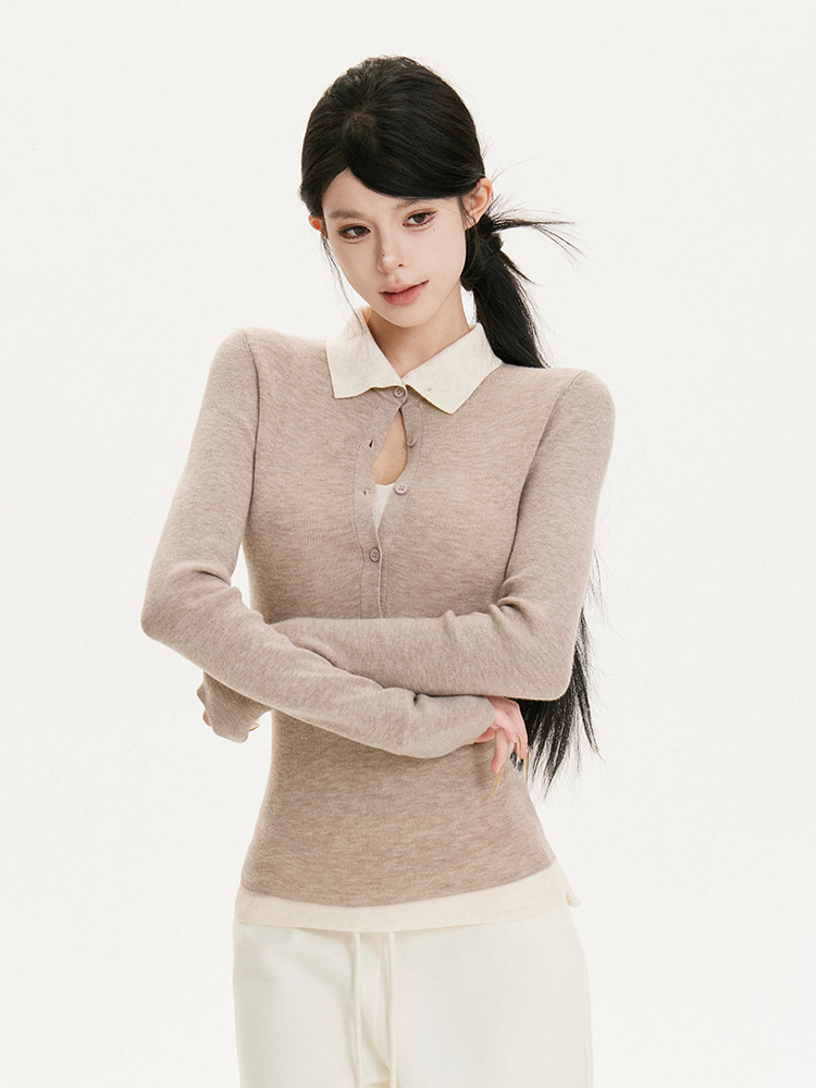 Retro Spliced Two-Piece Slim Fit Knitted Top - High Intelligence Spicy Sister Design, Trendy Korean Style Inner Shirt Retro Spliced Two-Piece Slim Fit Knitted Top - High Intelligence Spicy Sister Design, Trendy Korean Style Inner Shirt