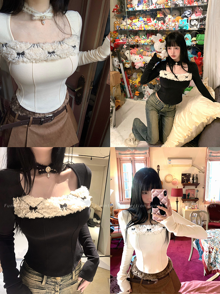 Retro Square Design Slimming Knit Base Layer Top for Women, Tempting Waist, 90s Style Inner Wear Retro Square Design Slimming Knit Base Layer Top for Women, Tempting Waist, 90s Style Inner Wear