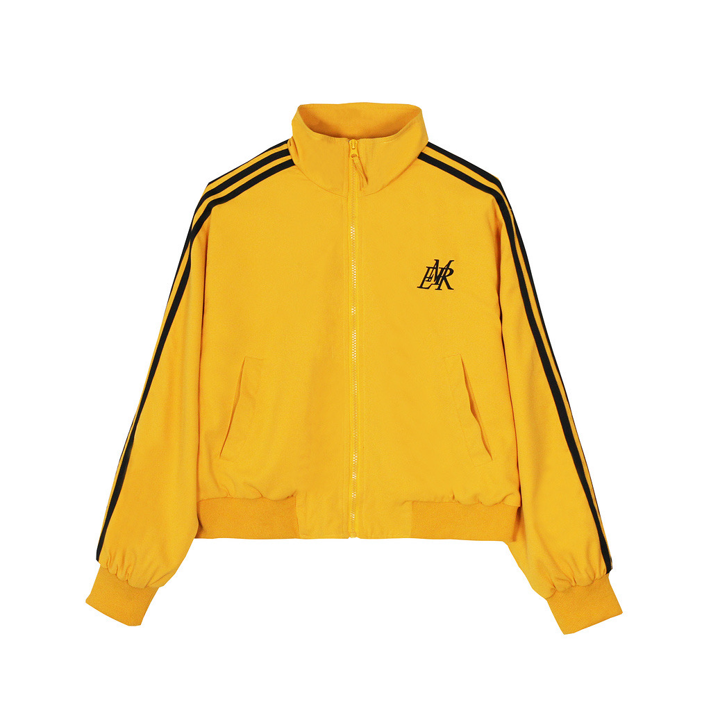 Retro Three-Stripe Zip-Up Short Jacket in Dopamine Yellow - Loose Fit American-Style Stand-Up Collar for Trendy Summer Looks