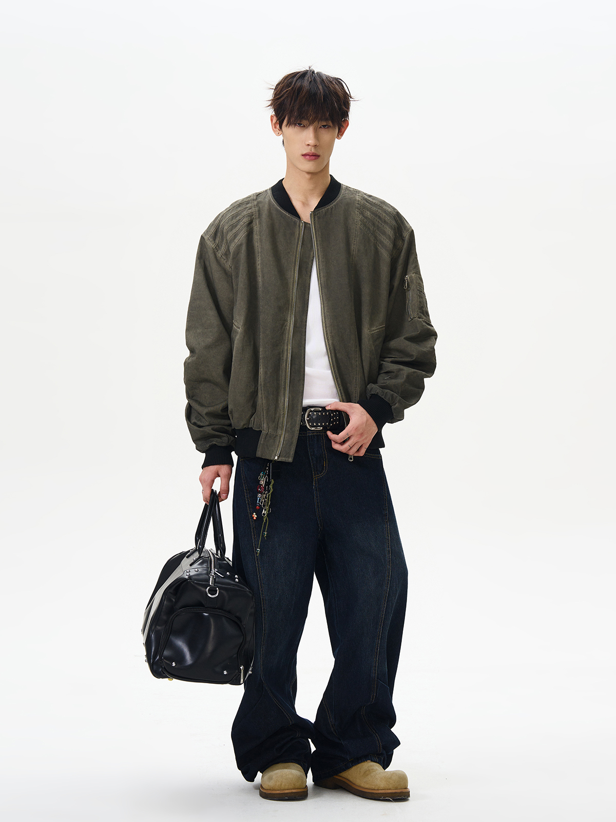 Retro Vintage Distressed Flight Jacket - Wasteland Style Short Baseball Jacket for a 90s American Fashion Vibe Retro Vintage Distressed Flight Jacket - Wasteland Style Short Baseball Jacket for a 90s American Fashion Vibe